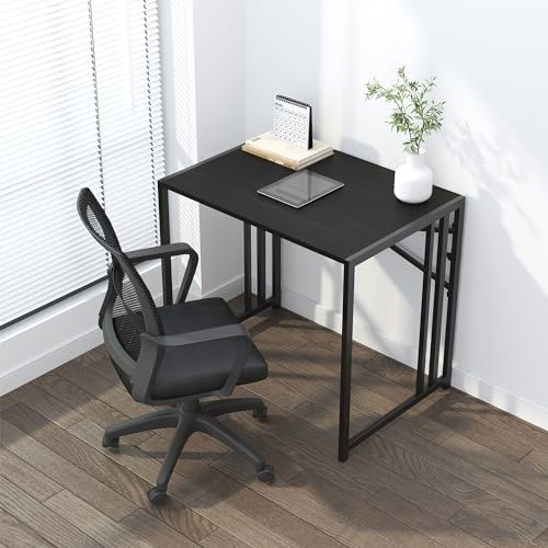Foldable Computer Desk 32 Inch - Space Saving, Black, No Assembly