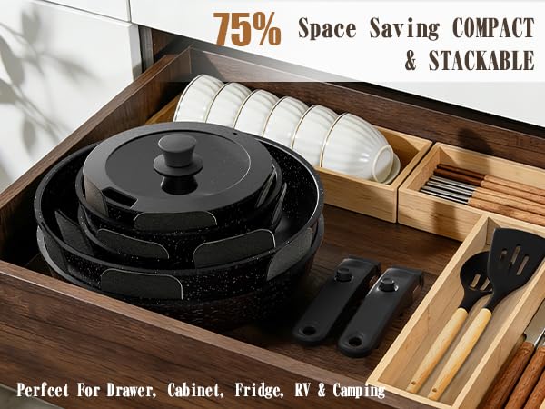 Umite Chef Black 21-Piece Non-Stick Ceramic Cookware Set with Detachable Handles