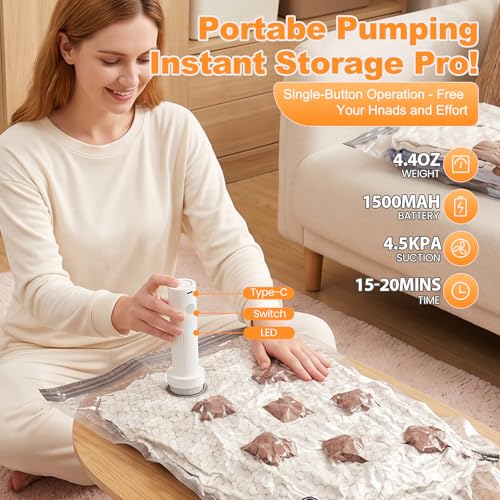 10 Jumbo Vacuum Storage Bags with Cordless Pump - Large Space Saver for Bedding & Clothing
