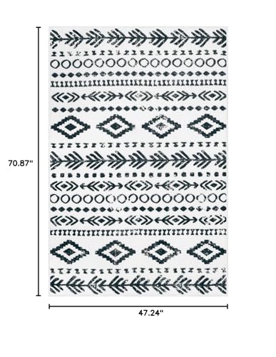 Lahome Boho Moroccan Living Room Rug 4x6, Ultra-Thin Soft Washable Rugs for Bedroom Non-Slip, Farmhouse Tribal Print Pattern Area Rugs Indoor Large Throw Rug for Entryway Office Kitchen