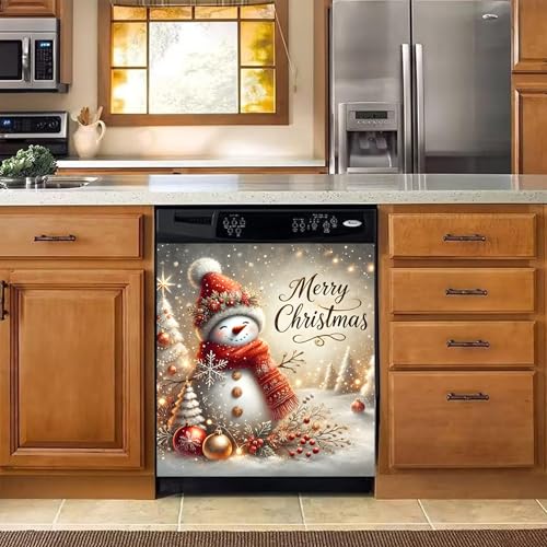 BVBOX Christmas Snowman Dishwasher Magnet Cover 23x26 Inch Reusable Magnetic Refrigerator Cover