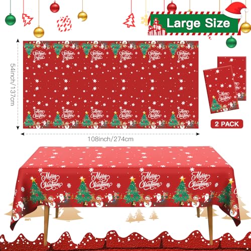 Leislam 2PCS Red White Christmas Tablecloth 54x108 Inch Disposable Holiday Decor