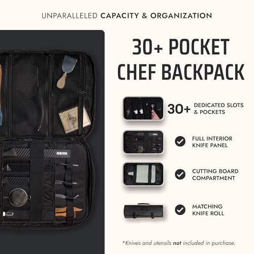 Black Chef Knife Backpack with 20-Pocket Knife Roll - Professional Culinary Bag