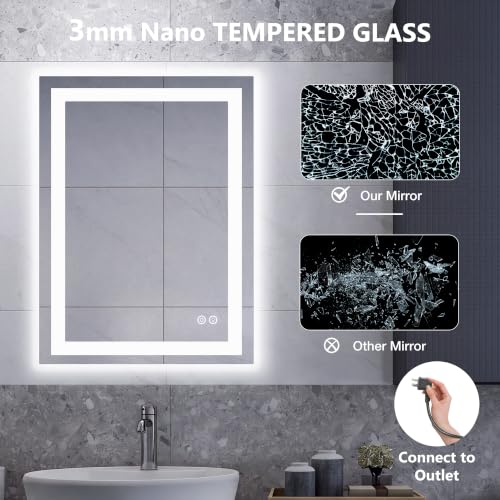 LED Bathroom Mirror 24x32 Inch Anti-Fog Rectangular Vanity Mirror - White Variation