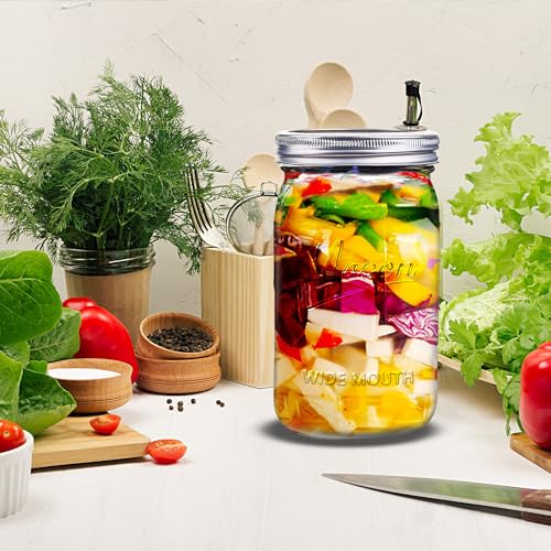 Galssmagic Clear 32 oz Wide Mouth Mason Jars with Airtight Lids - 12 Pack