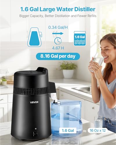 VEVOR Black 6L Water Distiller for Home Use, 900W Stainless Steel & BPA-Free Container