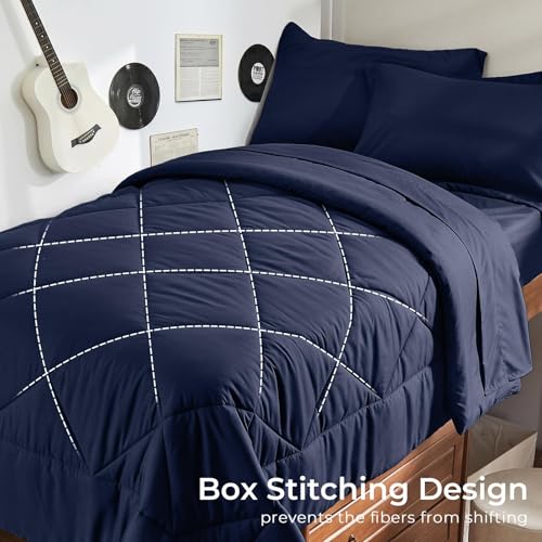 HEVUMYI 5-Piece Twin XL Comforter Set Navy Bed in a Bag - Soft Microfiber Bedding