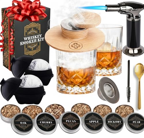 Ritual Life Whiskey Smoker Kit with Glasses & Torch - Includes Flavored Wood Chips & Ice Ball Makers - Perfect Bourbon Drink Set - Variation: Smoker Kit with Glasses