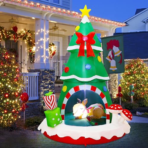 Joliyoou 7.2FT Christmas Inflatable Tree with Deer Inside & Lights, Holiday Decoration
