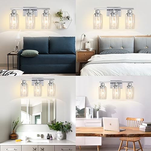 Apenath Chrome 3-Light Vanity Light Fixtures Modern Wall Sconces with Clear Glass Shades