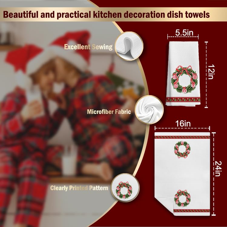 LUKIPOM Chinoiserie Red Xmas Kitchen Towels Set of 4 | 16x24 Inch, Coquette Bow Stripes