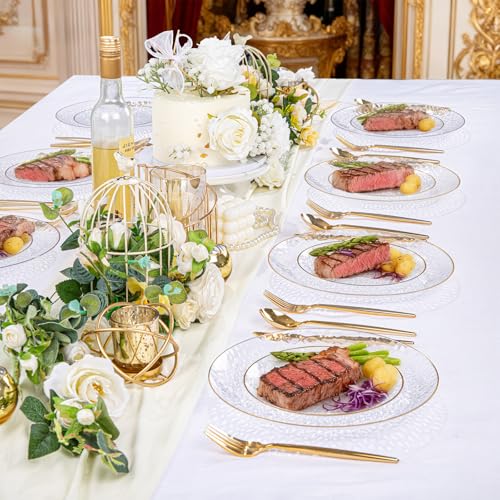 Plastic Dinnerware Set 150Pcs Clear Gold Rim Heavy Duty with Gold Rim - Variation of 150 / Clear Gold