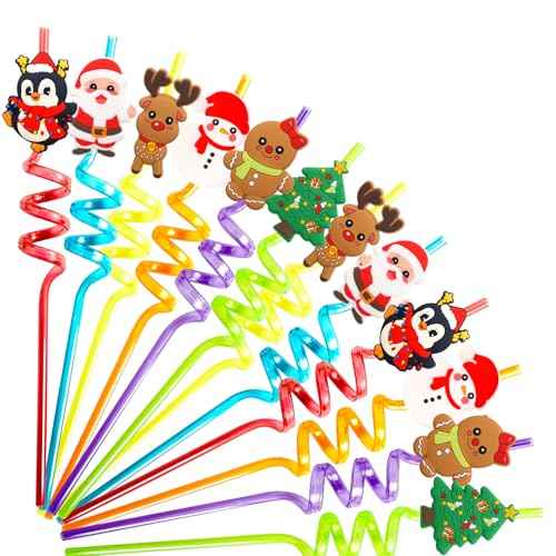 Fancy Land Christmas Party Favors Christams Drinking Straws Reusable Plastic Straw for Kids Xmas Holiday Party Supplies 24Pcs