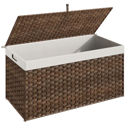 HOOBRO Brown 39.4"L x 15.7"W x 19.7"H Wicker Storage Basket with Lid, Handles, 200L