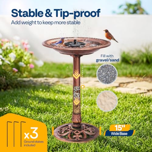 Bird Bath Outdoor Pedestal with Antique Bronze Finish - Durable Polyresin