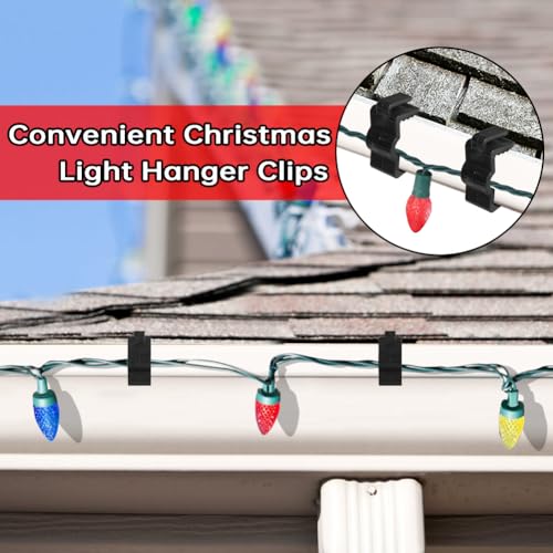 FONUNO Christmas Light Clips 7/8 inch, 200 Pcs, Black, Fascia Eave Hanger Clips