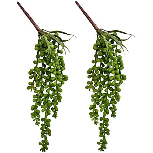 HUIANER Artificial Succulent Plants, 13.4" Fake Hanging String of Pearls Simulation Greenery Plants for Christmas Wall Home Kitchen Office Garden Wedding Decor, Pack of 2