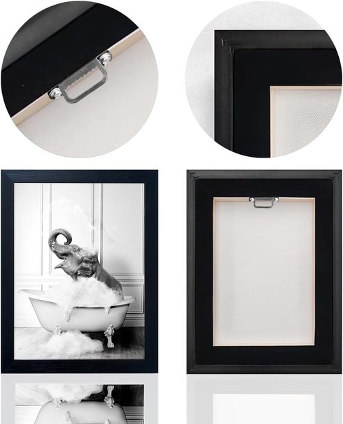 Framed Bathroom Art - Elephant in Bathtub Canvas Print | Funny Black and White Decor