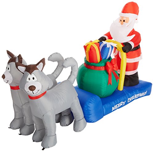7 ft Lighted Christmas Inflatable Santa on Sleigh with Huskies
