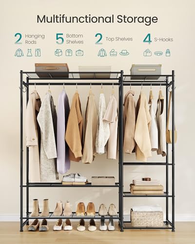 SONGMICS Portable Closet Wardrobe - Black, 49.1" Freestanding Clothing Rack