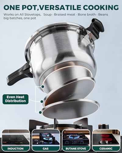 WantJoin 10.6 Qt Stainless Steel Induction Pressure Cooker with Spring Valve Safety