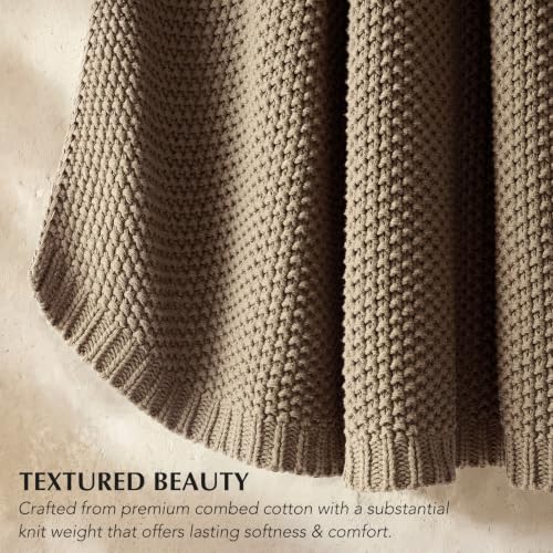 EverGrace Organic Cotton Chunky Knit Throw Blanket 50 x 60 Stone Taupe