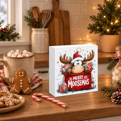 Funny Reindeer Christmas Decor, Merry Moosemas Wooden Sign Decorations