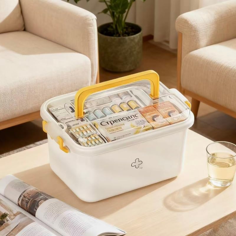 Plastic Medicine Storage Organizer - Multipurpose First Aid Box with Removable Tray | Large Size for Home, Office & Travel