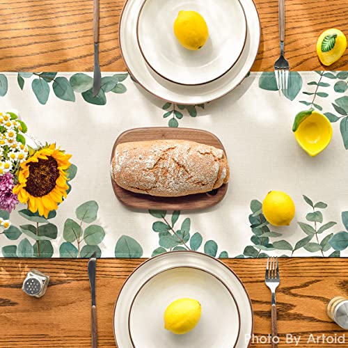 Artoid Mode Eucalyptus Leaves Table Runner, Seasonal Spring Summer Green Plants Holiday Kitchen Dining Table Decoration for Home Party Decor 13 x 72 Inch