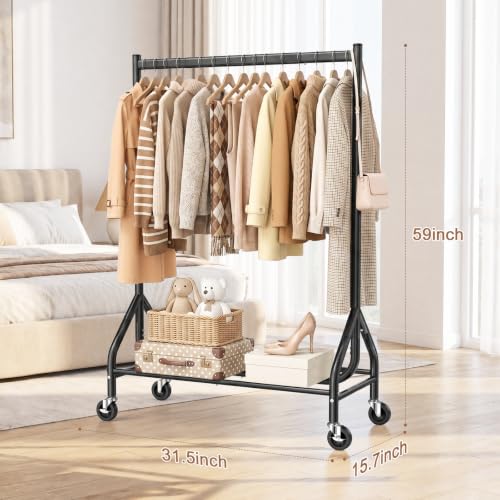 Heavy Duty Clothing Rack 268 LBS Load Capacity, 31.5 Inch Hanging Rod, Black - Compact & Stable