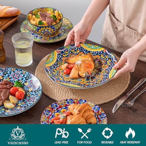Vancasso Bohemian Style Dinnerware Set for 4 - 12 Pieces, Plates & Bowls
