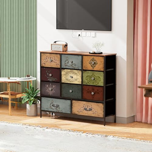 VASICAR Classic Pattern 11-Drawer Bedroom Dresser Tall Storage Chest