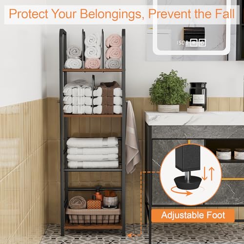 4-Tier Free Standing Towel Rack with Detachable M-Shaped Dividers - Bathroom & Pool Storage Organizer
