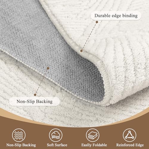 Washable Area Rug 6x9 ft - Beige Tropical Banana Leaf Pattern, Non Slip, Low Pile Home Decor