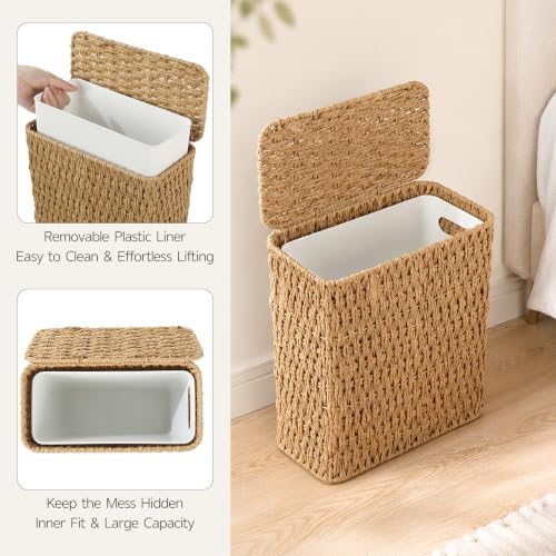 Endymion 3 Gallon Wicker Trash Can with Lid - Neutral Paper Rope Bathroom Waste Bin