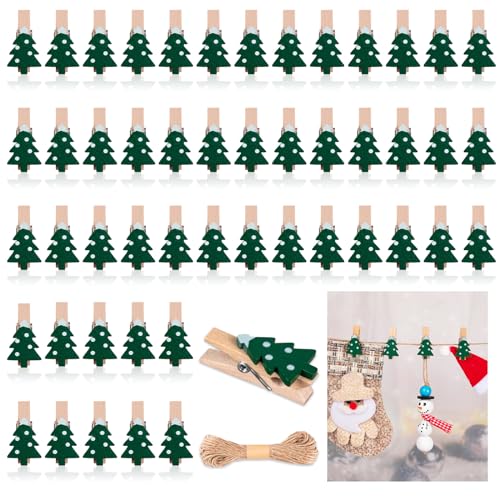 Christmas Tree Mini Wood Clips with Christmas Tree Pattern - 50 Pack for Decorations