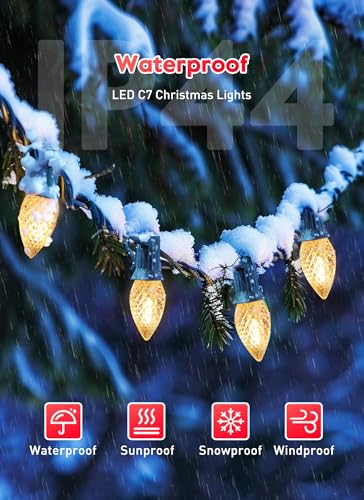 Brightown Outdoor C7 LED Christmas Lights 100ft Warm White with Spare Bulbs