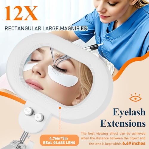 KUVRS White 12X Esthetician Floor Magnifying Lamp with 3-Axis Adjustable Head