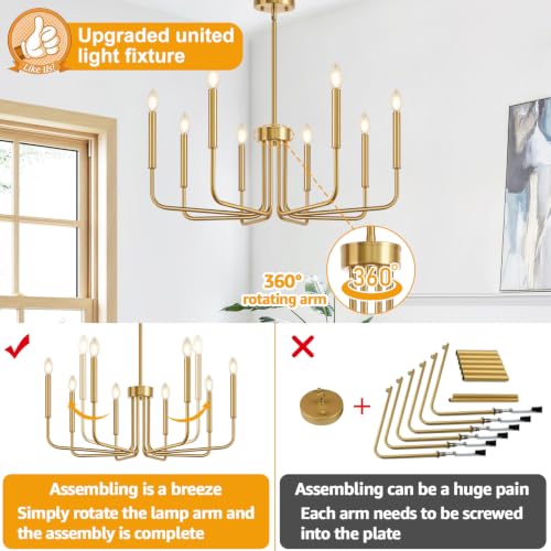 Lynnoland 8-Light Gold Farmhouse Chandelier - Rustic Industrial Pendant for Dining & Living Rooms, No Assembly
