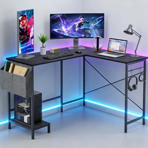 Reversible L Shaped Computer Desk with CPU Stand - Deep Black, 50 Inch