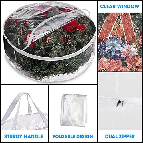 ProPik Christmas Wreath Storage Bag - 30" Clear Waterproof PVC Container | 2 Pack with Handles