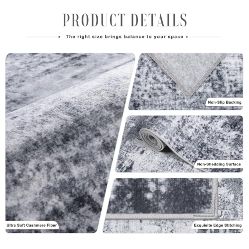 Grey 5x7 Modern Washable Indoor Rug for Living Room - Soft Non-Slip Carpet