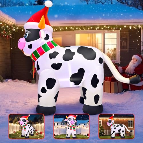 KOOY 5.6FT Christmas Inflatable Cow with LED Lights Outdoor Yard Decor