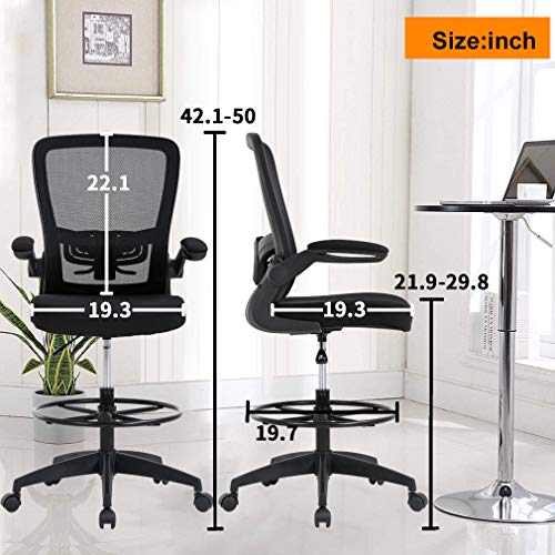 Tall Drafting Chair - Ergonomic Office Stool with Footrest - Black