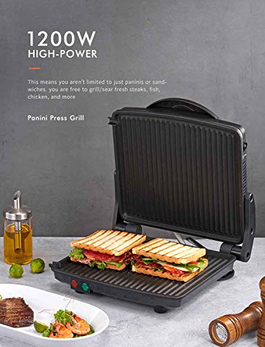 4-Slice Panini Press Grill with 180° Open Design and Nonstick Plates