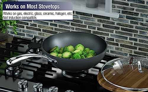 11-Inch Hard Anodized Nonstick Wok Pan with Lid - Heavy-Gauge Stir Fry Pan