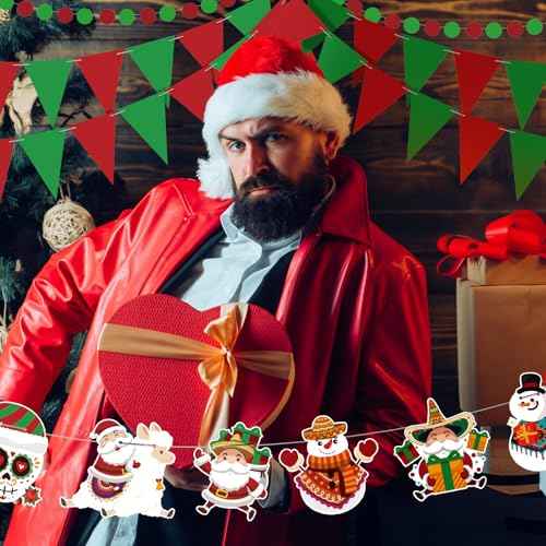 5 Pieces Feliz Navidad Banner Mexican Christmas Decorations Red Green Spanish Christmas Banner Merry Christmas Bunting for Xmas Holiday Party Office Indoor Home Decor