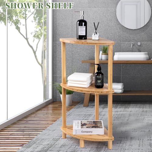 GUGIGIP Shower Caddy-022 Corner Bamboo Bathroom Organizer, Waterproof, Space-Saving Stand