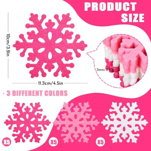 Pink Snowflake Felt Coasters Set of 15 for Christmas Winter Holiday Decor