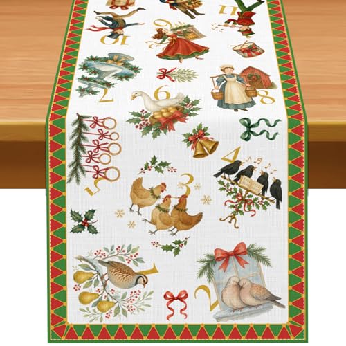 12 Days of Christmas Table Runner Holiday Decor for Dining & Kitchen